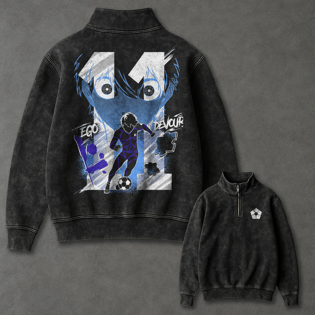 Blue Lock Loose Half Zip Up Washed Sweatshirt