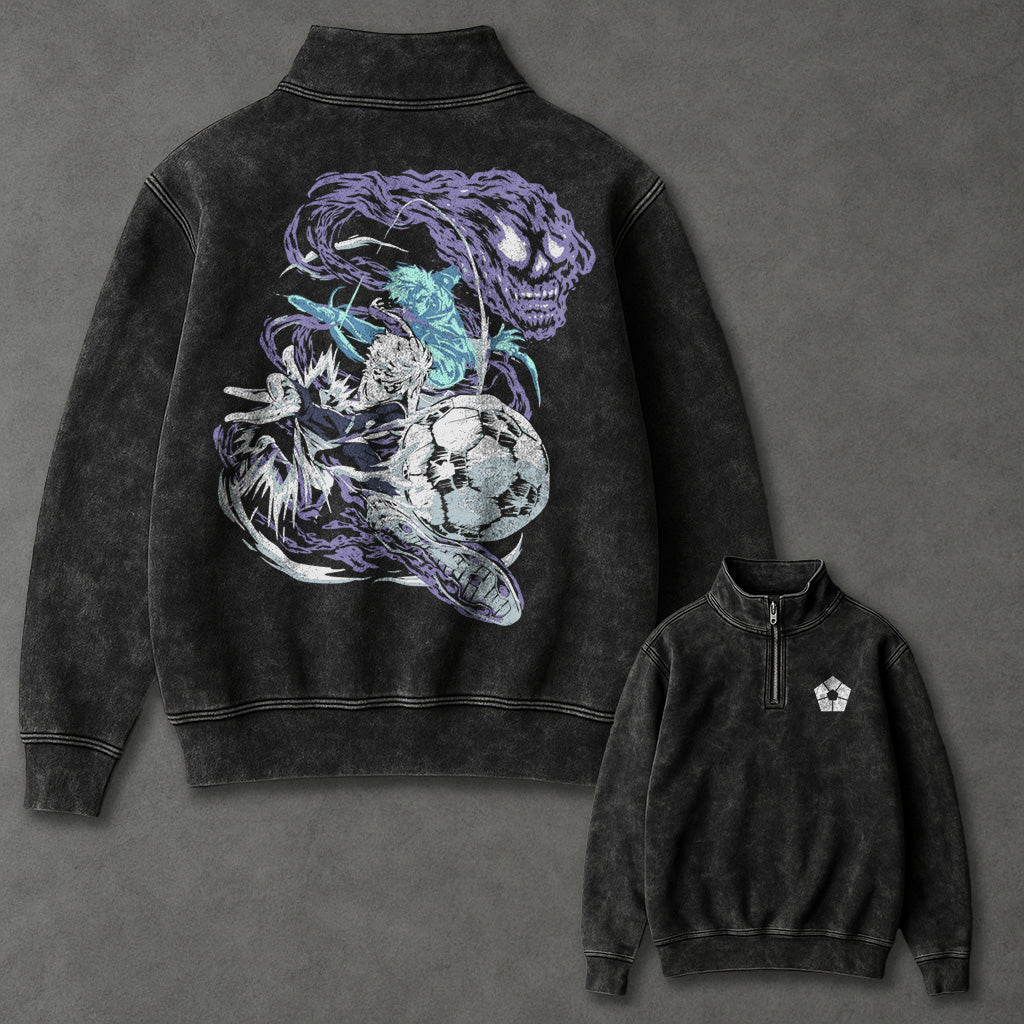 Blue Lock Elongated Half Zip Up Washed Sweatshirt