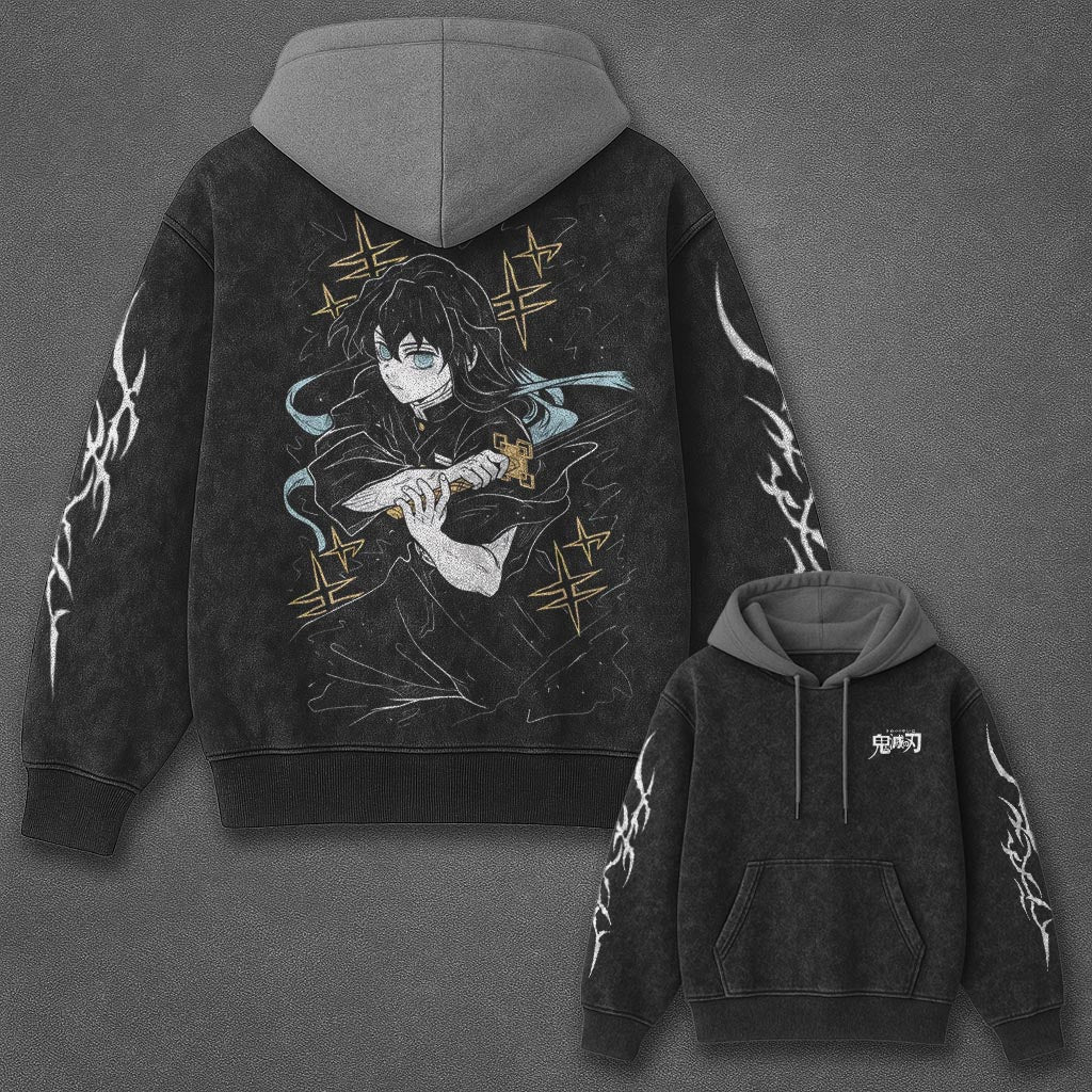 Demon Slayer Classic Modern Black and Gray Washed T-Shirt