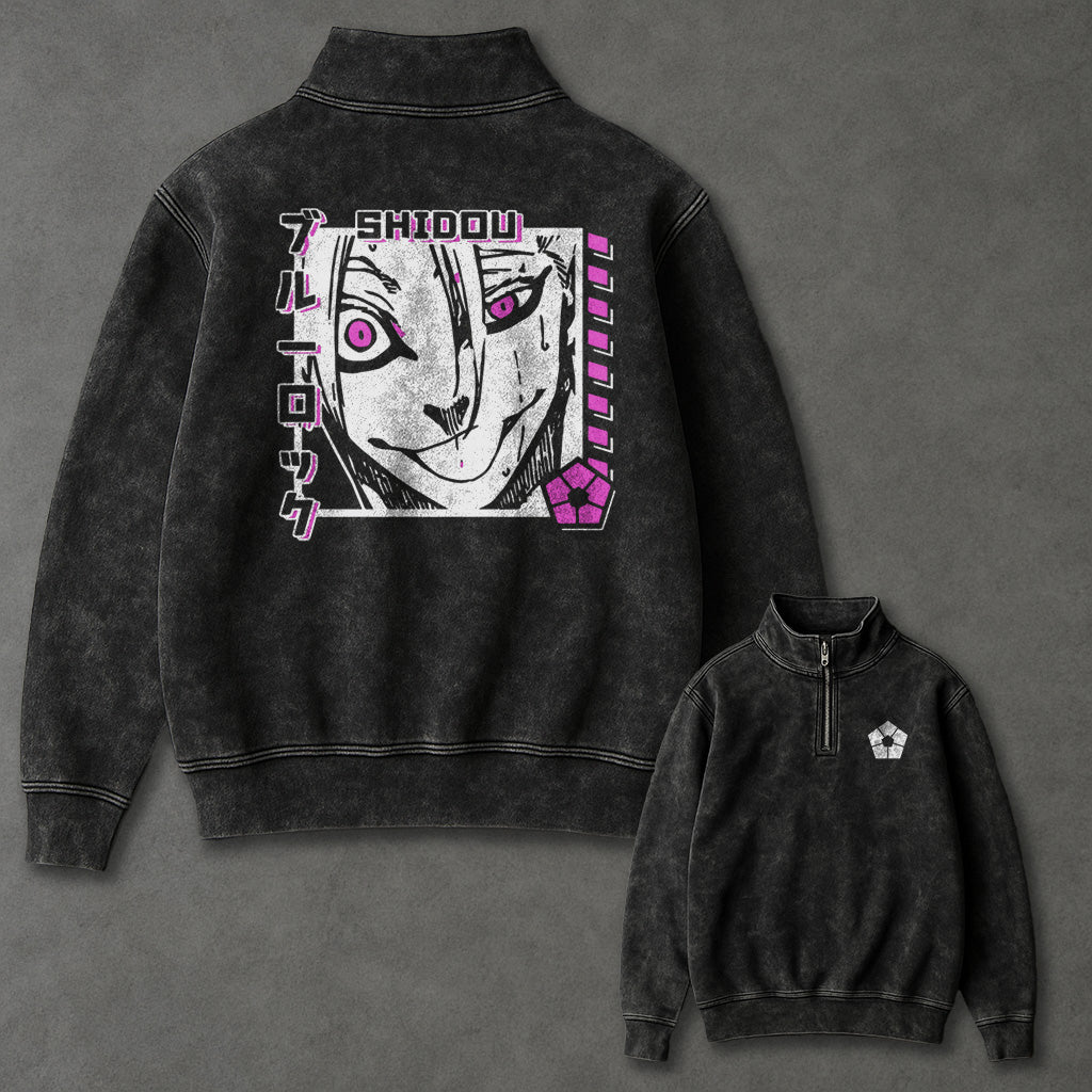 Blue Lock Tunic-like Half Zip Up Washed Sweatshirt