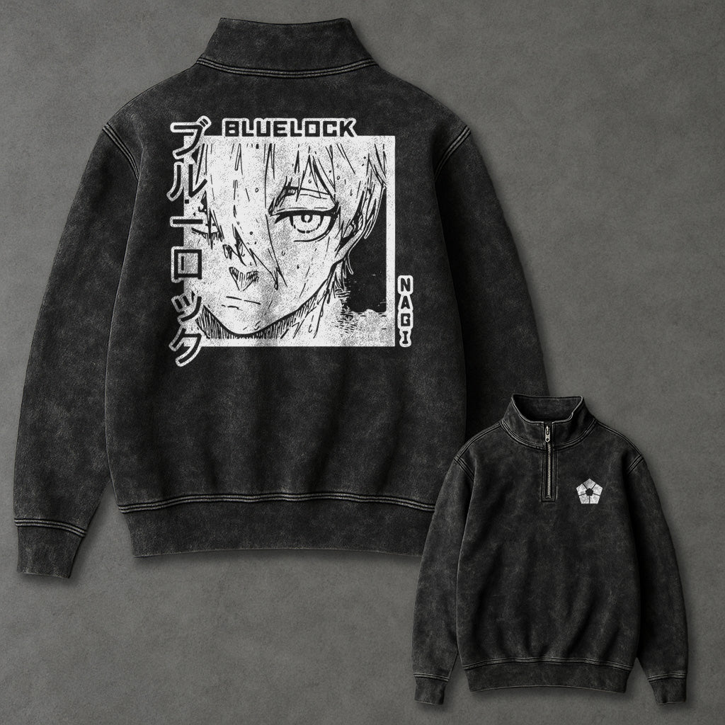 Blue Lock Extended Half Zip Up Washed Sweatshirt