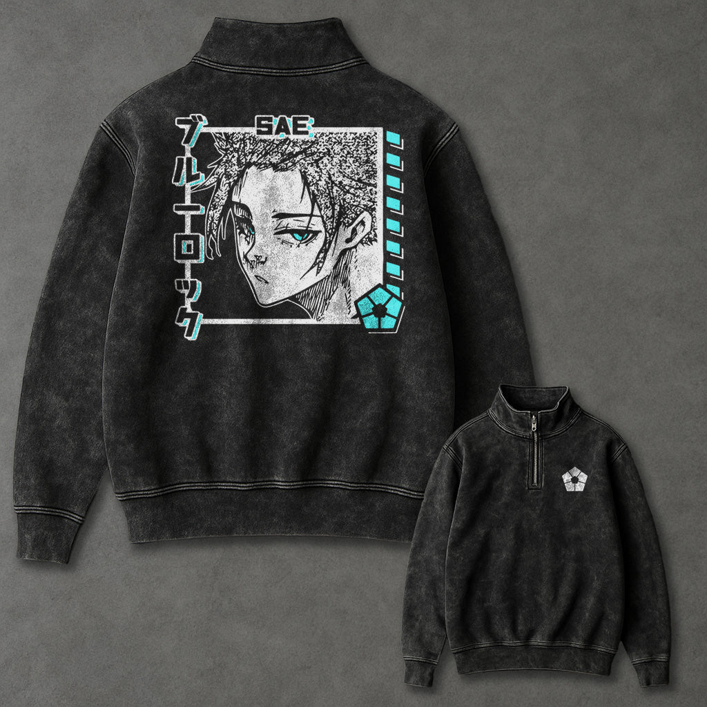 Blue Lock Roomy Half Zip Up Washed Sweatshirt