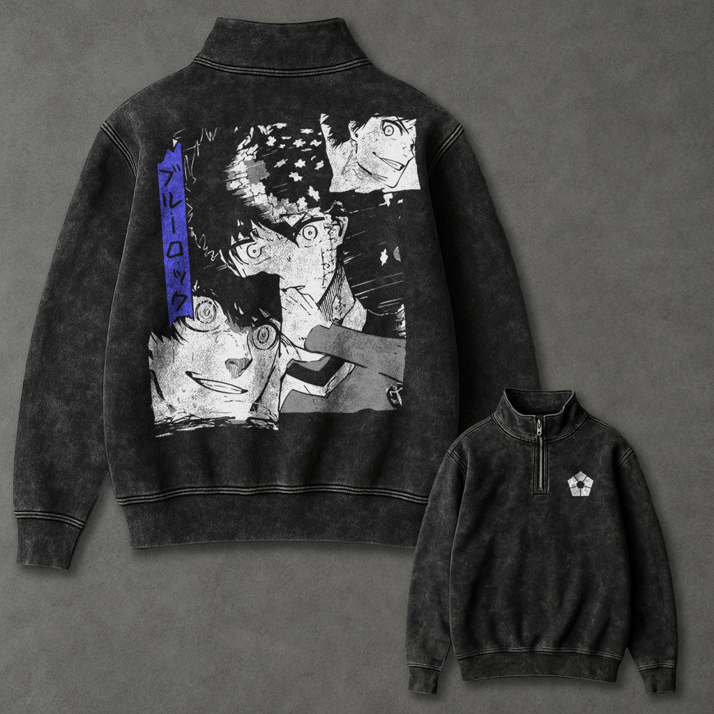 Blue Lock Cozy Half Zip Up Washed Sweatshirt