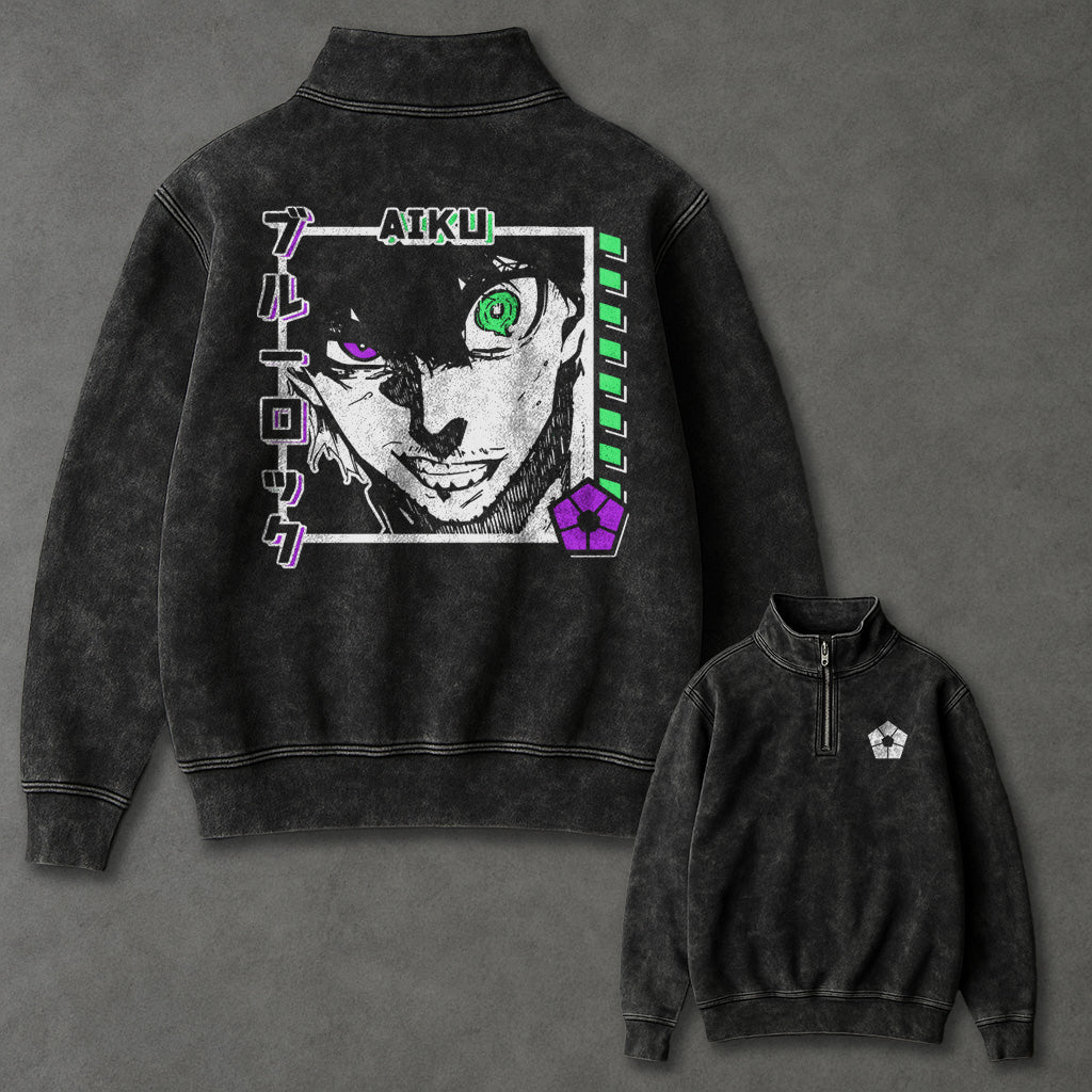 Blue Lock Airy Half Zip Up Washed Sweatshirt