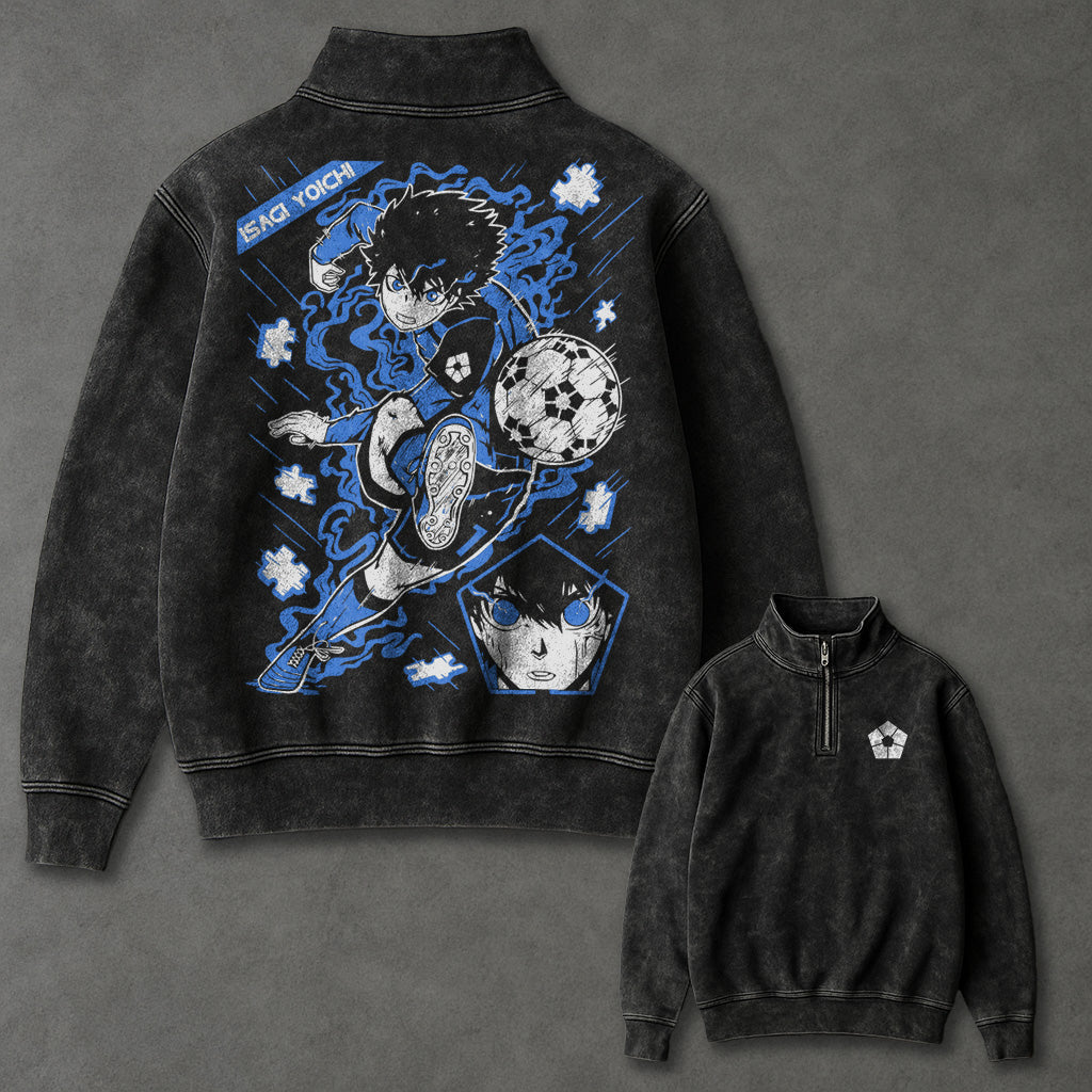 Blue Lock Lightweight Half Zip Up Washed Sweatshirt