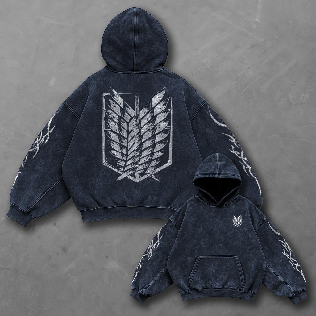 Attack on Titan Oversized Blue Washed Hoodie