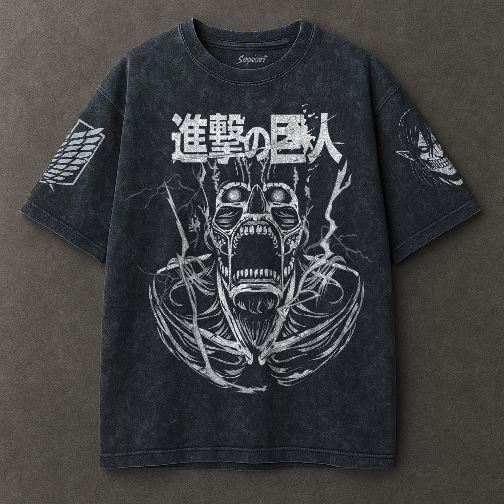 Attack on Titan Drapey Blue Washed T-shirt