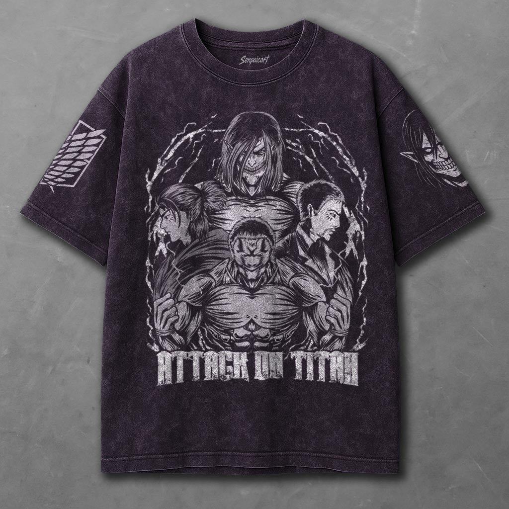 Attack on Titan Oversized Violet Washed T-shirt