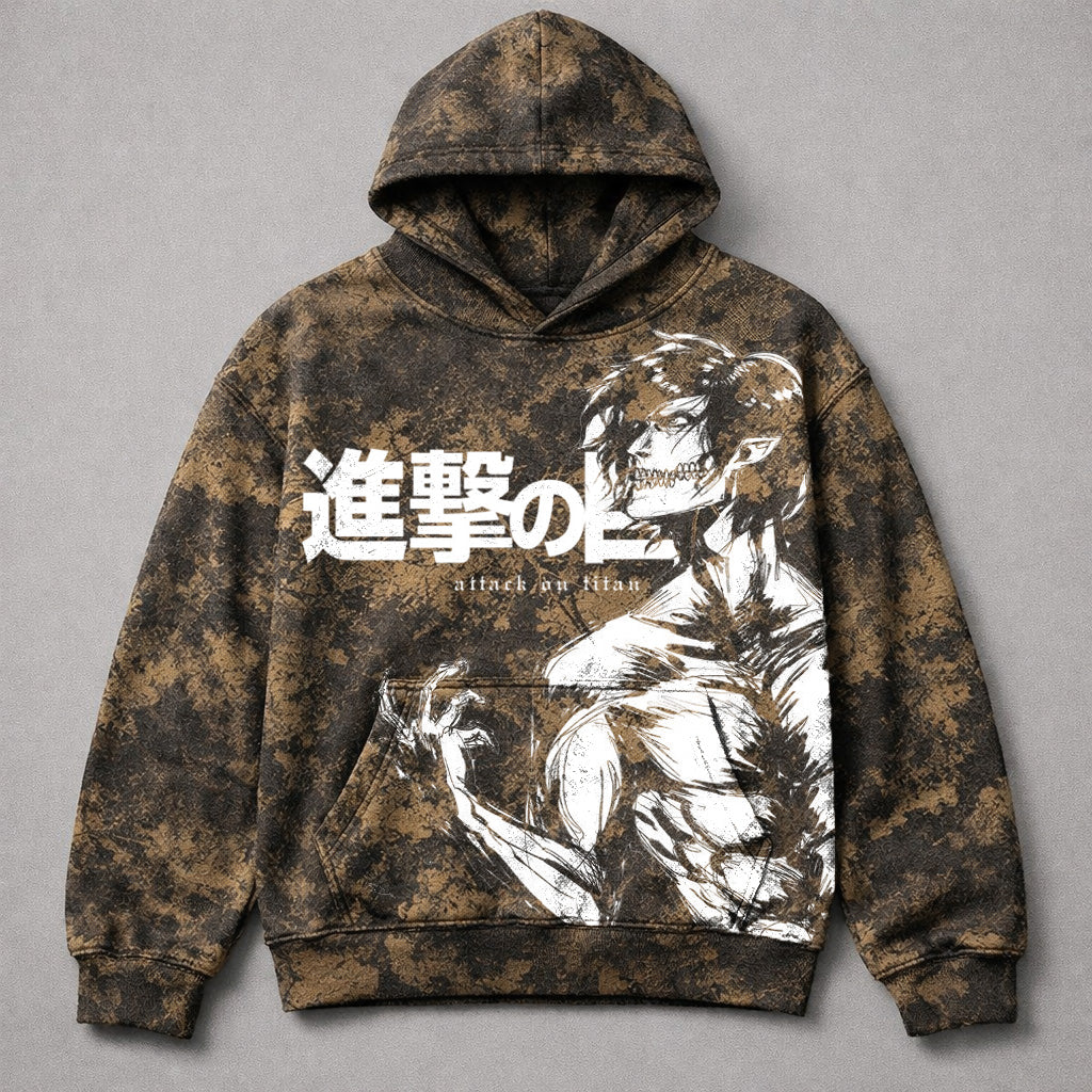 Attack On Titan Eren Brown Camo Washed Hoodie