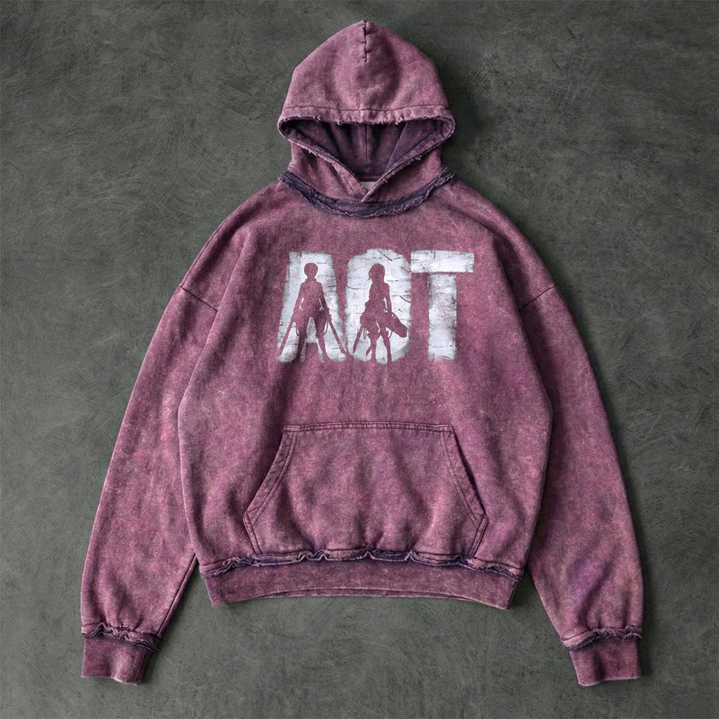 Attack On Titan Logo Text Faded Plum Washed Hoodie