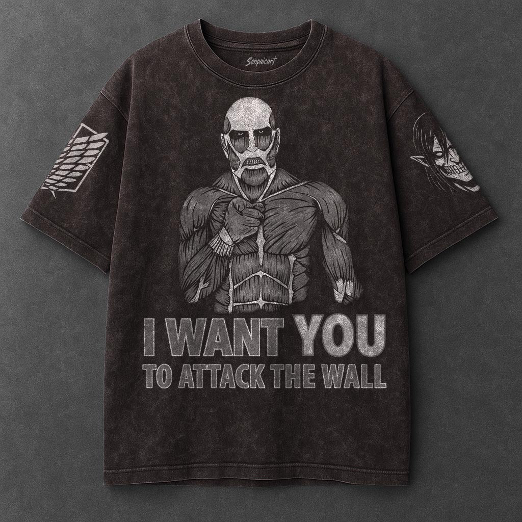 Attack on Titan Premium Slouchy Brown Washed T-Shirt