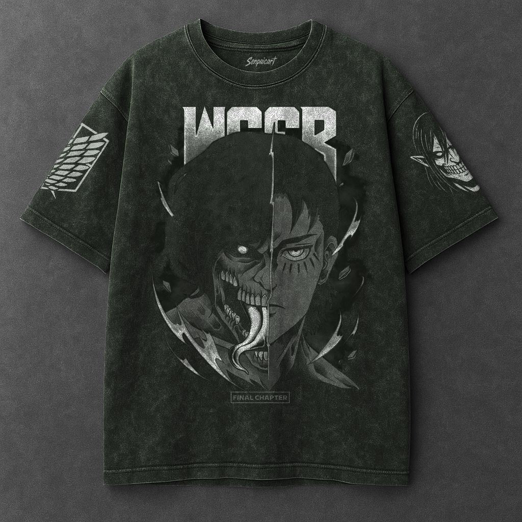 Attack on Titan Premium Casual Vintage Green Washed T-Shirt