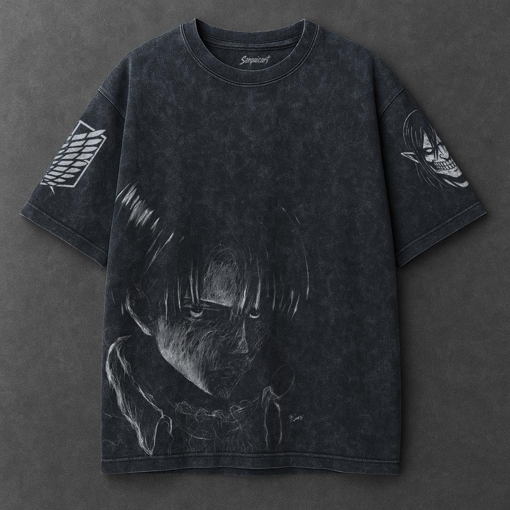 Attack on Titan Premium Relaxed Navy Blue Washed T-Shirt