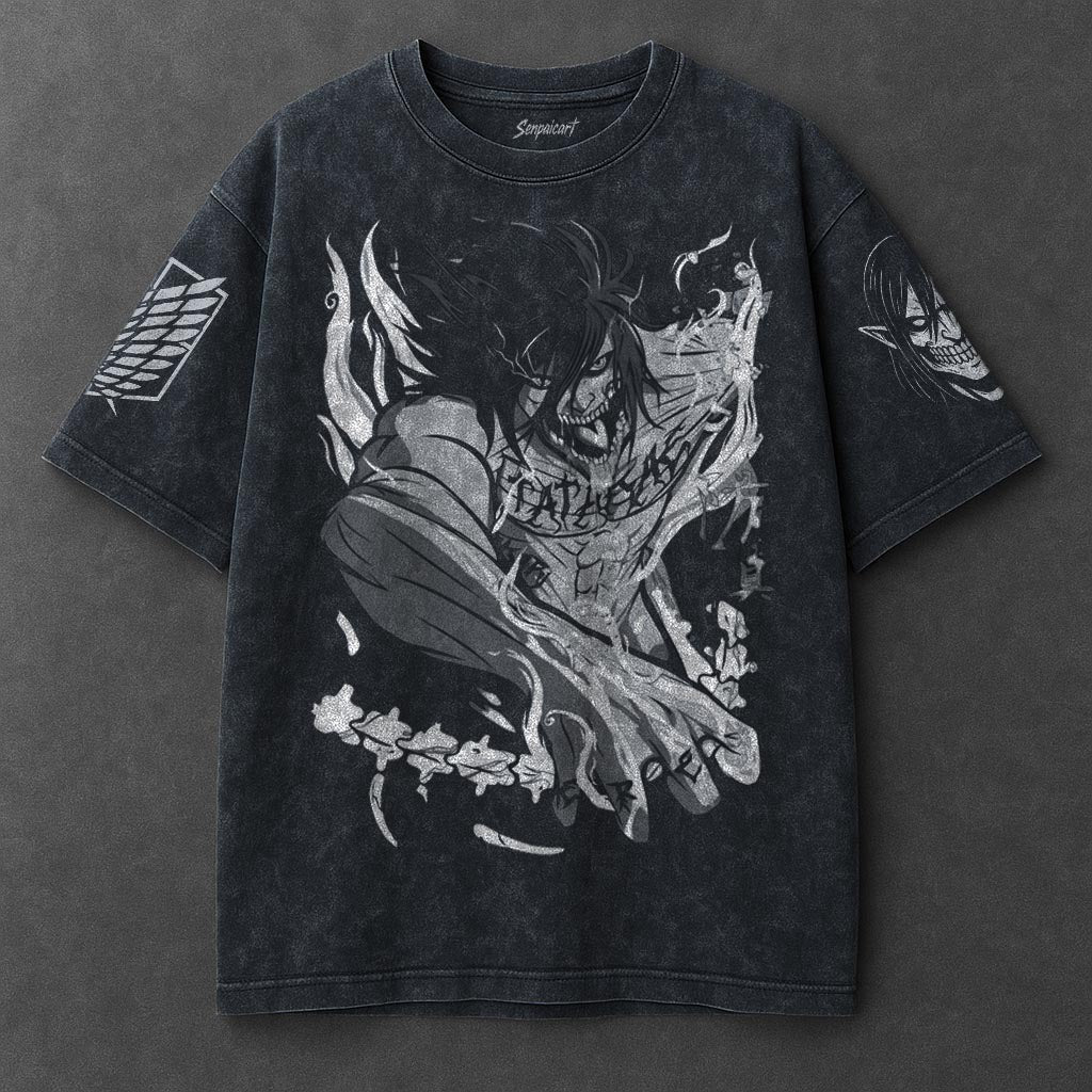 Attack on Titan Premium Slouchy Navy Blue Washed T-Shirt