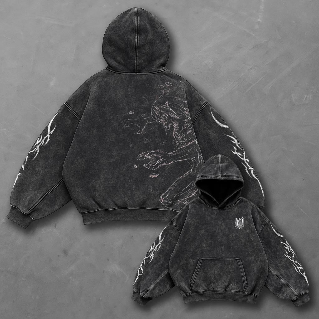 Attack on Titan Oversized Sleek Black Washed Hoodie