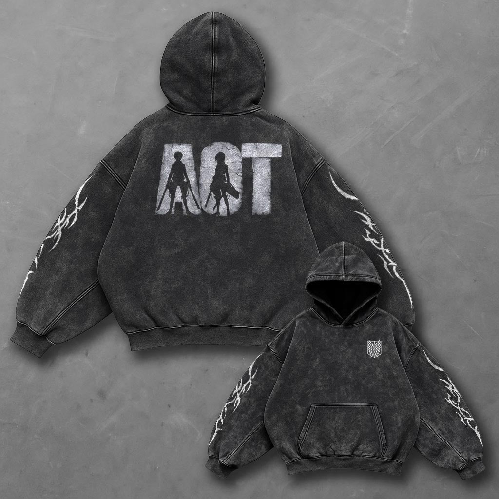 Attack on Titan Oversized Timeless Black Washed Hoodie