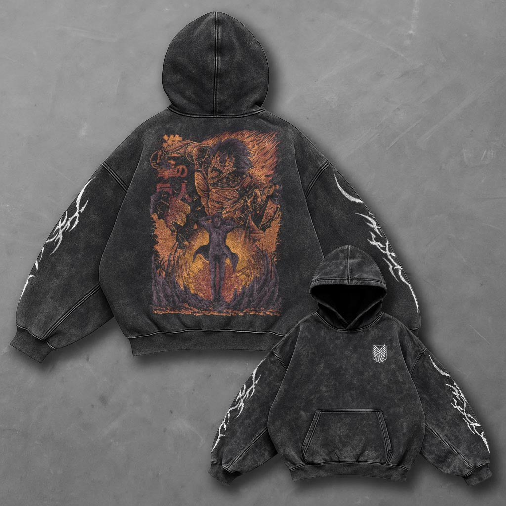 Attack on Titan Oversized Fresh Black Washed Hoodie