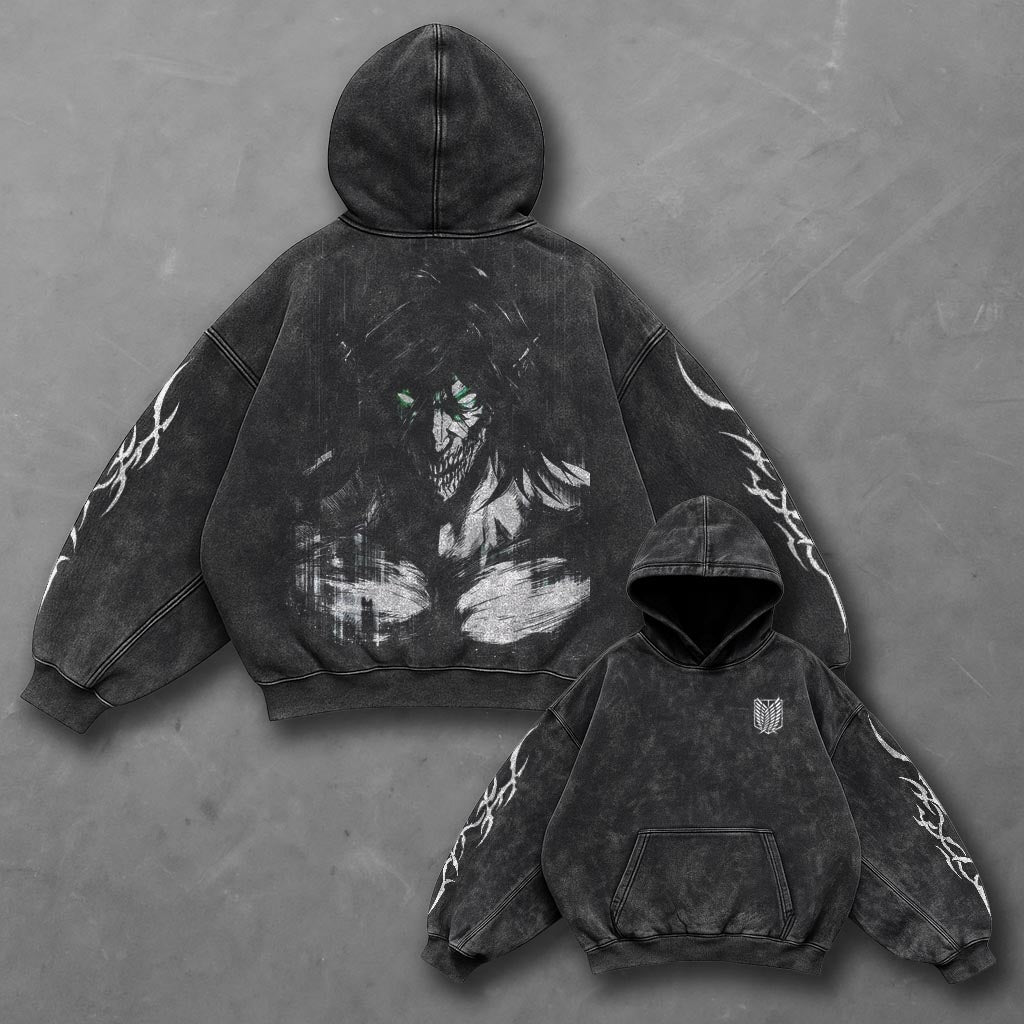 Attack on Titan Oversized Clean Black Washed Hoodie