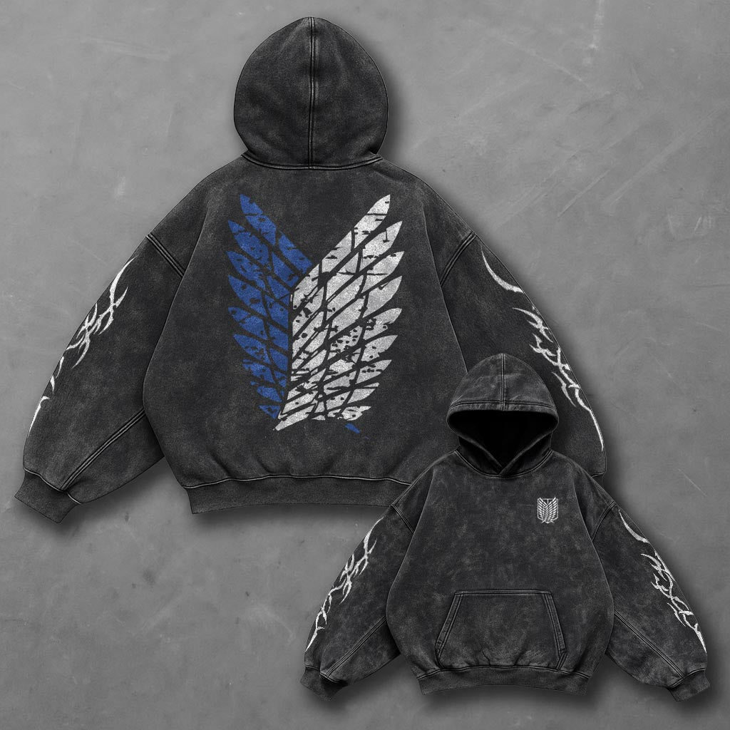 Attack on Titan Oversized Minimal Black Washed Hoodie