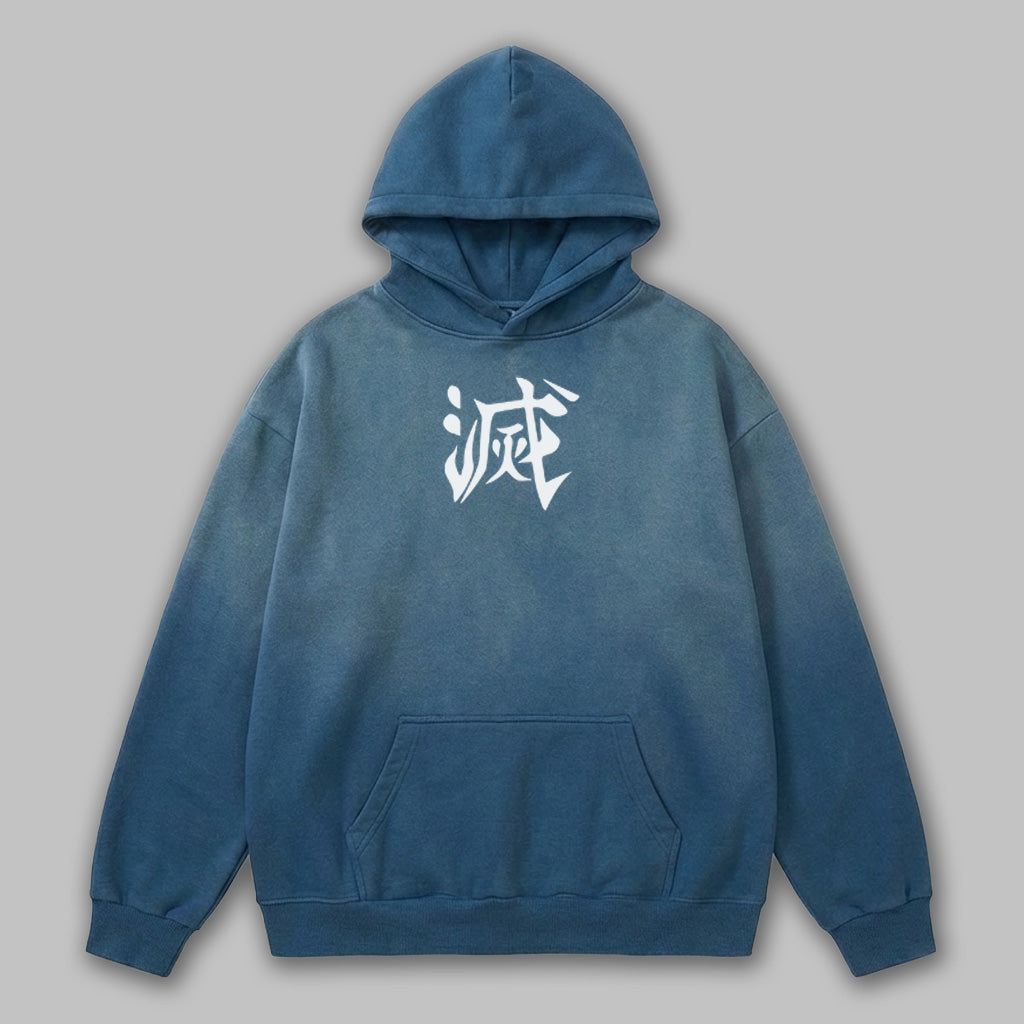 Demon Slayer Hashira Logo Blue Faded Hoodie