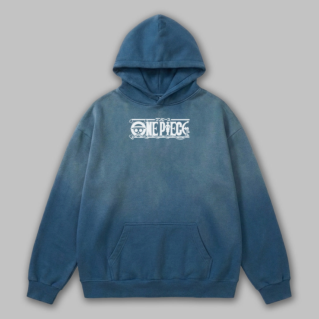 One Piece Logo Blue Faded Hoodie