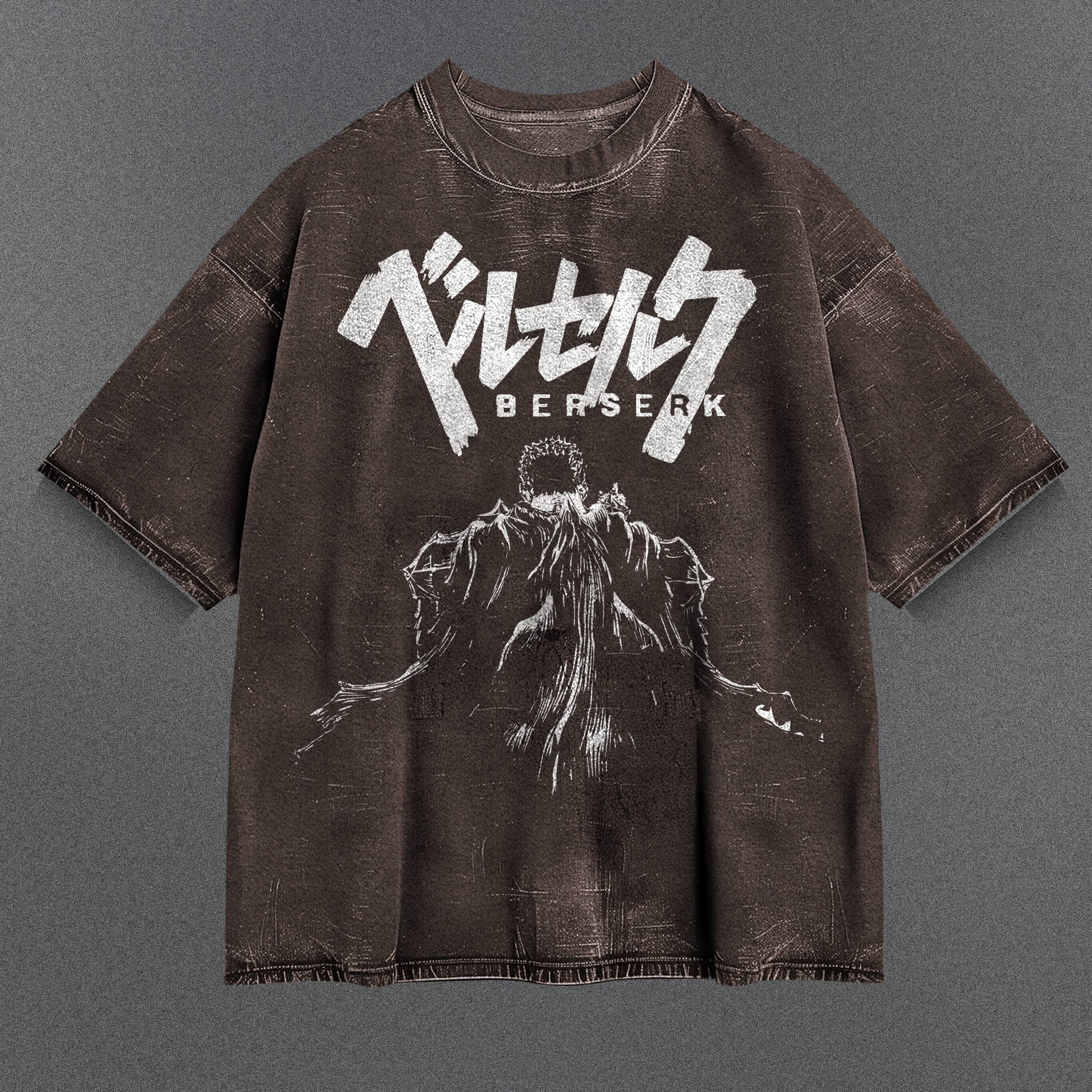 Berserk Printed Brown Washed T-Shirt