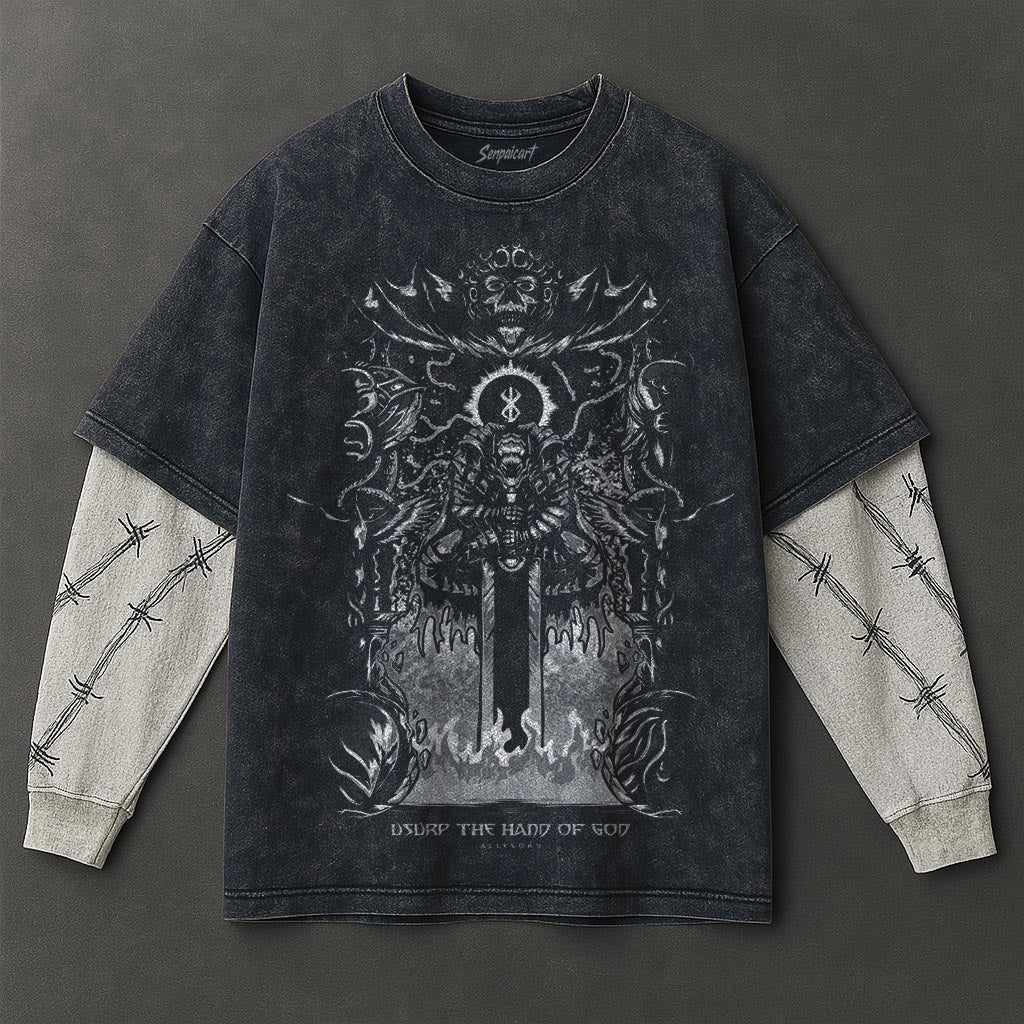 Berserk Premium Relaxed Double Sleeves Blue Washed T-Shirt