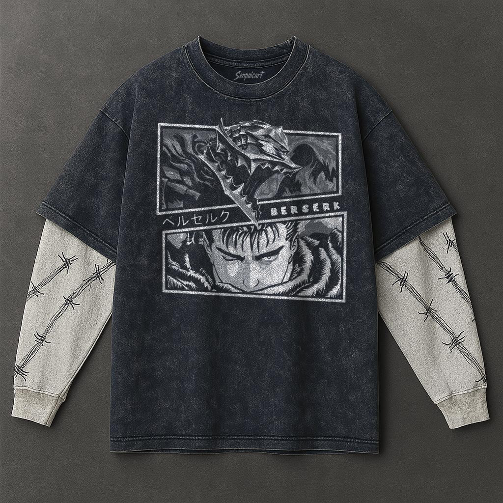 Berserk Premium Cozy Double Sleeves Blue Washed T-Shirt