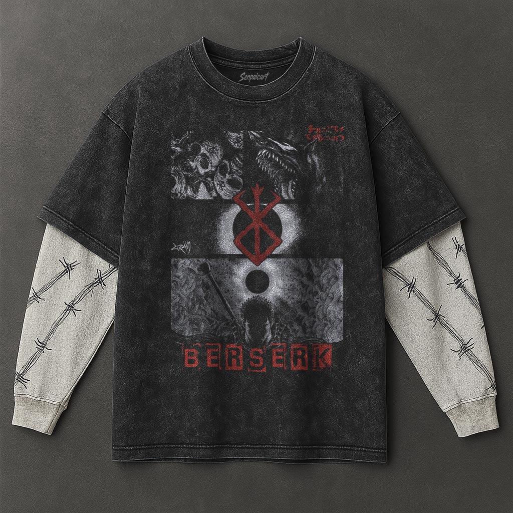 Berserk Premium Effortless Black Double Sleeves Washed T-Shirt