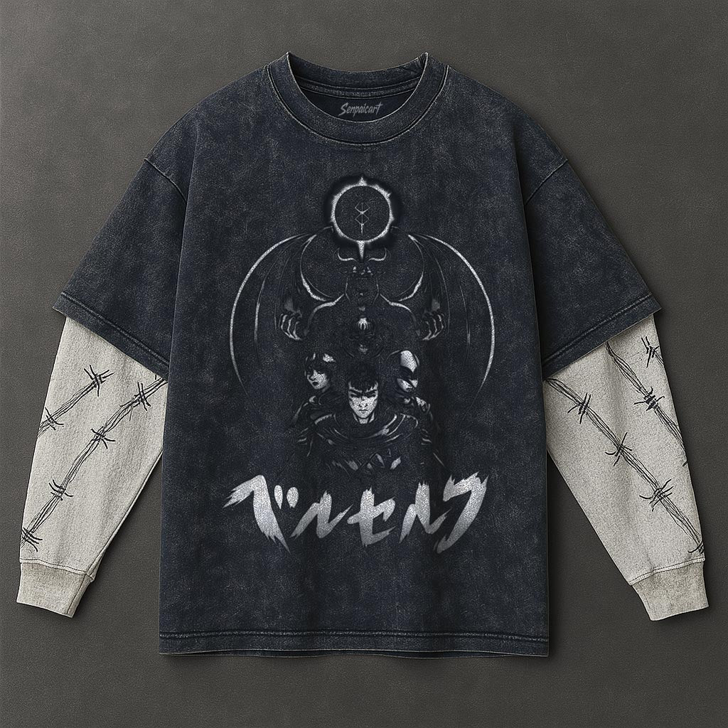 Berserk Premium Breezy Double Sleeves Blue Washed T-Shirt