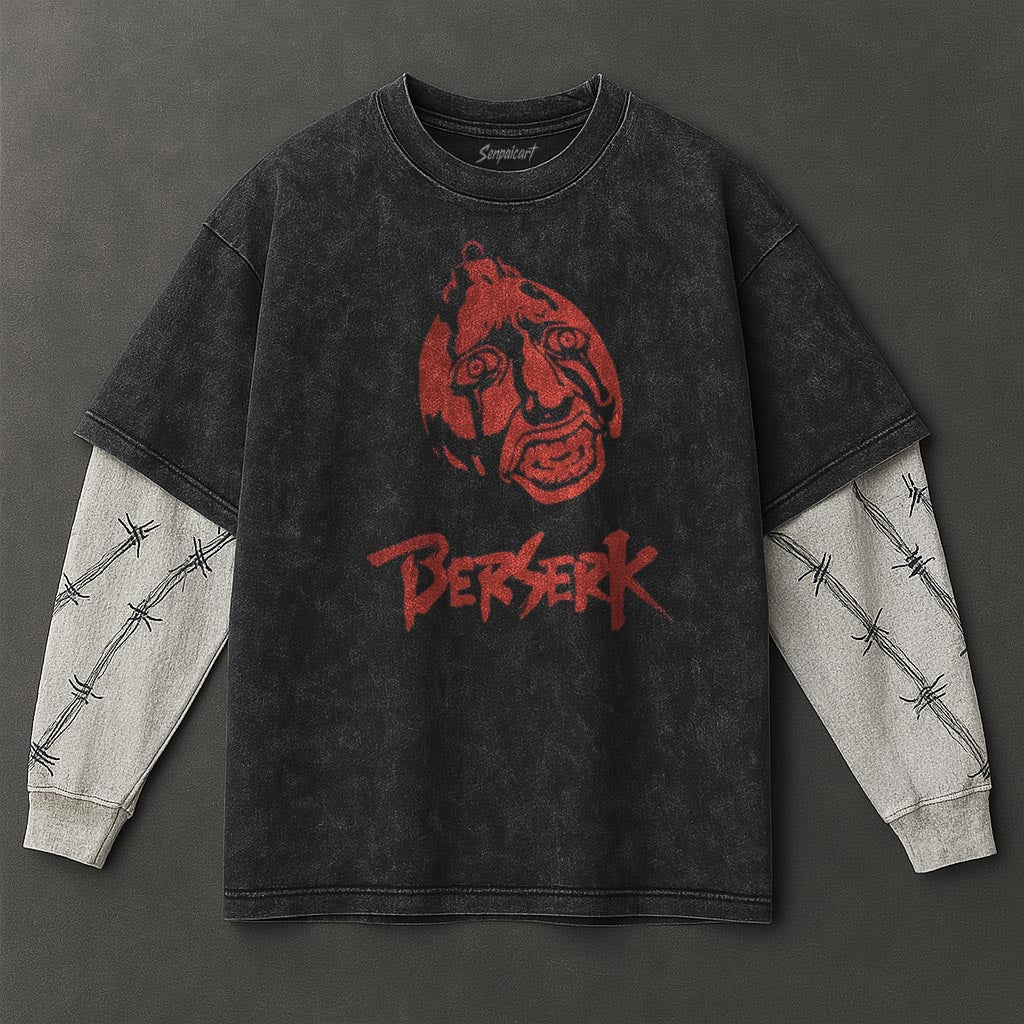 Berserk Premium Roomy Black Double Sleeves Washed T-Shirt