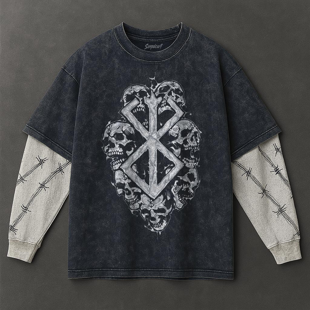 Berserk Premium Comfy Double Sleeves Blue Washed T-Shirt