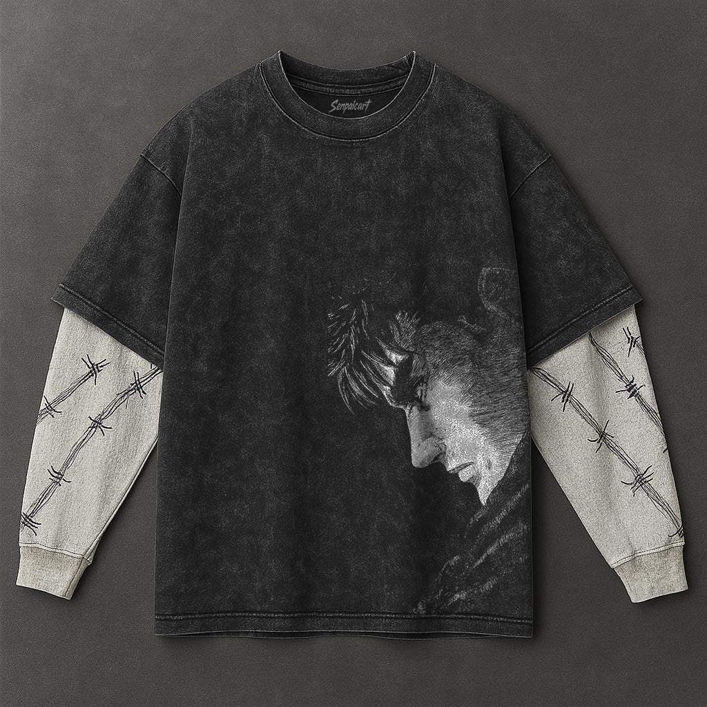Berserk Premium Comfy Black Double Sleeves Washed T-Shirt
