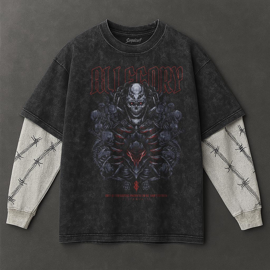 Berserk Premium Soft Black Double Sleeves Washed T-Shirt