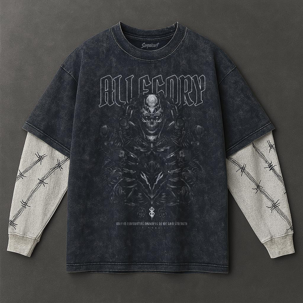 Berserk Premium Soft Double Sleeves Blue Washed T-Shirt