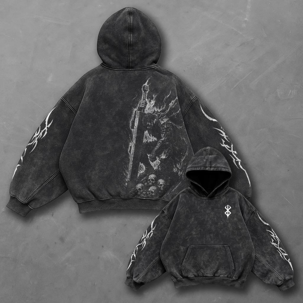 Berserk Oversized Classic Black Washed Hoodie
