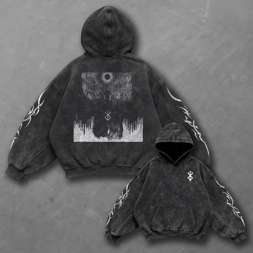Berserk Oversized Essential Black Washed Hoodie