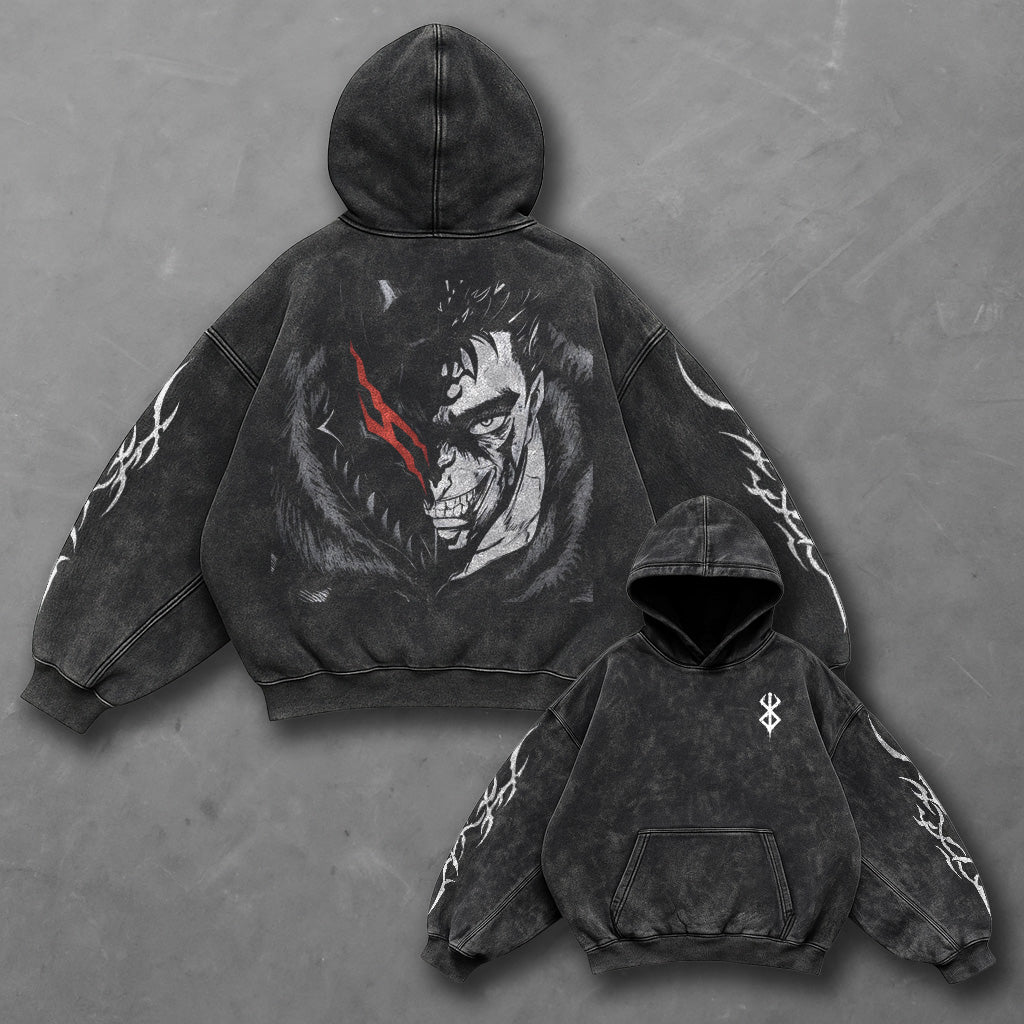 Berserk Classic Oversized Black Washed Hoodie