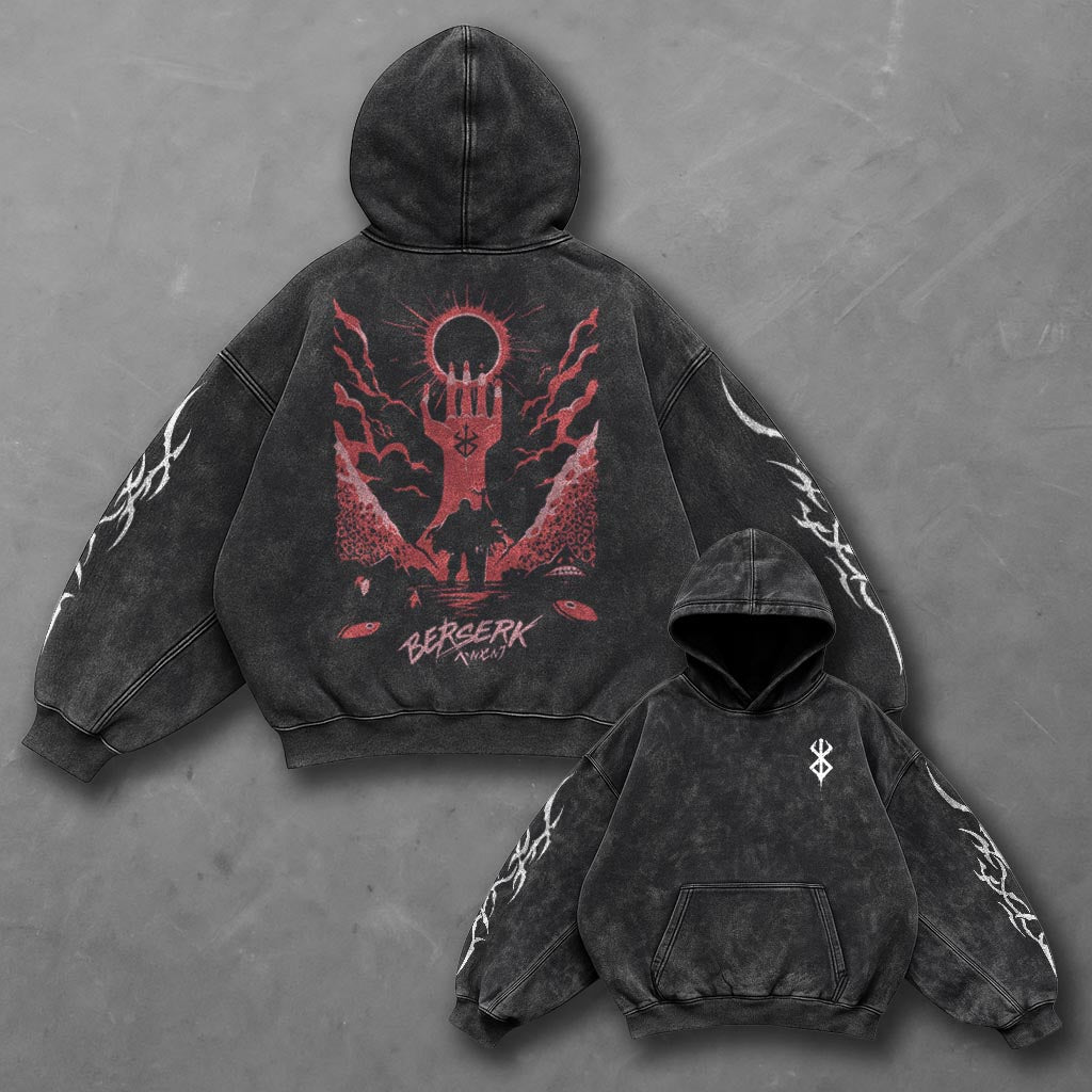 Berserk Oversized Bold Black Washed Hoodie