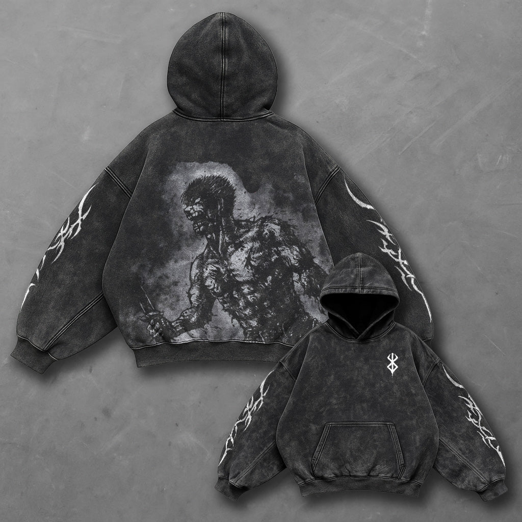 Berserk Classic Minimal Black Washed Hoodie