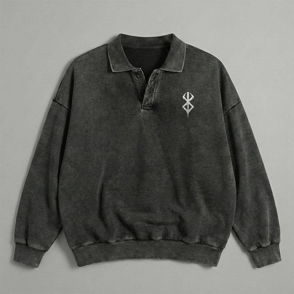 Berserk Minimal Logo Collared Washed Sweatshirt