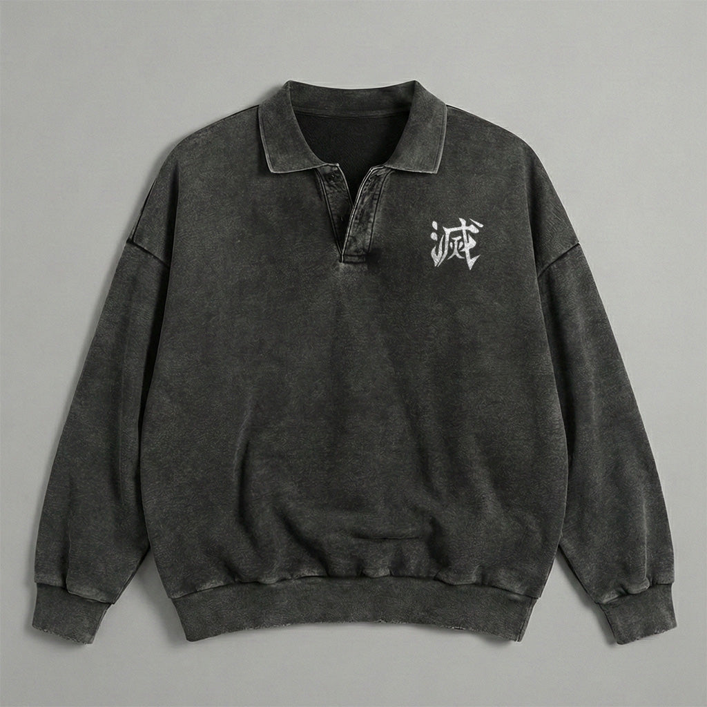 Demon Slayer Hashira Collared Washed Sweatshirt