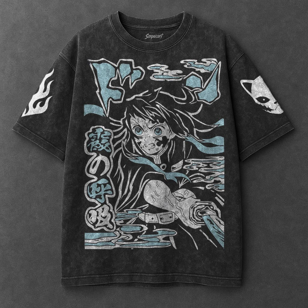Demon Slayer Oversized Retro Black Washed T-Shirt