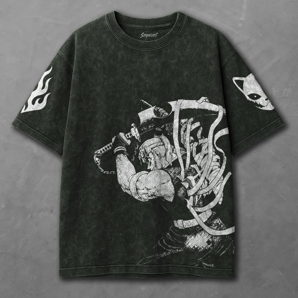 Demon Slayer Oversized Green Washed T-Shirt
