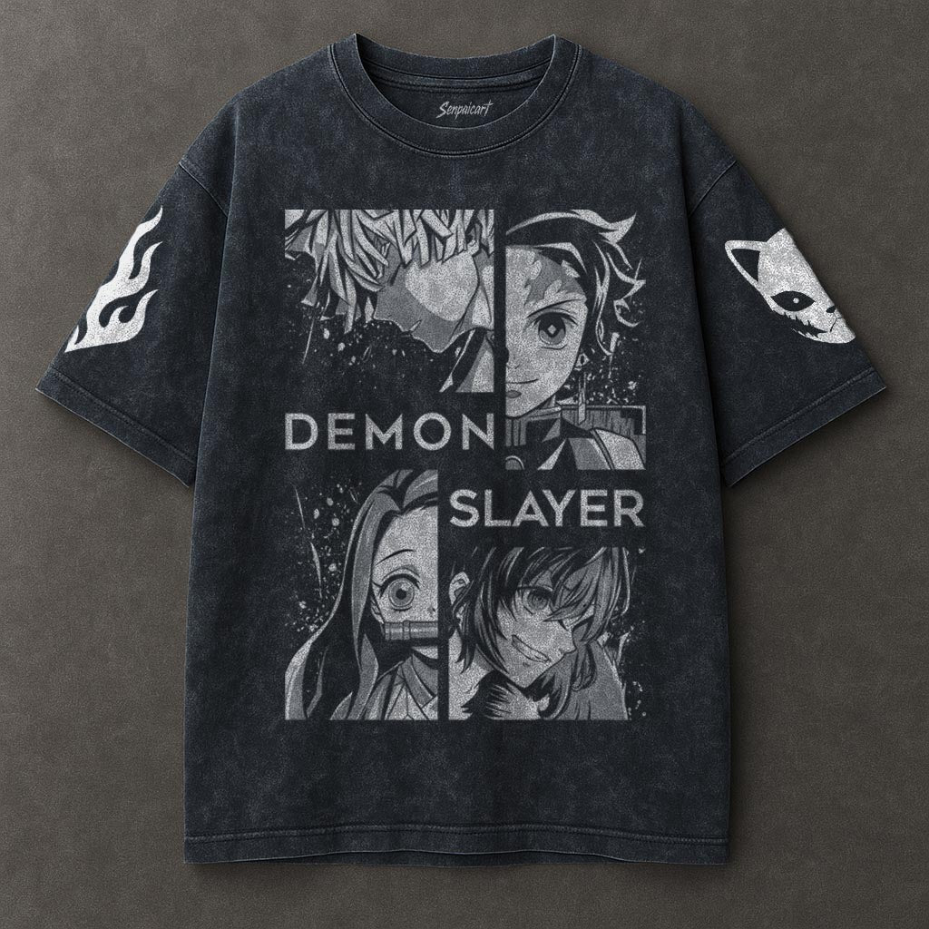 Demon Slayer Cozy Blue Washed T-shirt