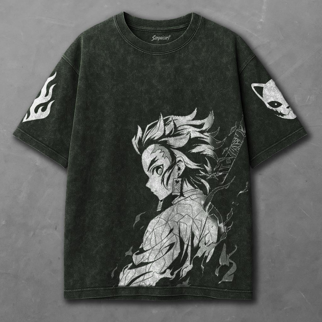 Demon Slayer Roomy Green Washed T-Shirt
