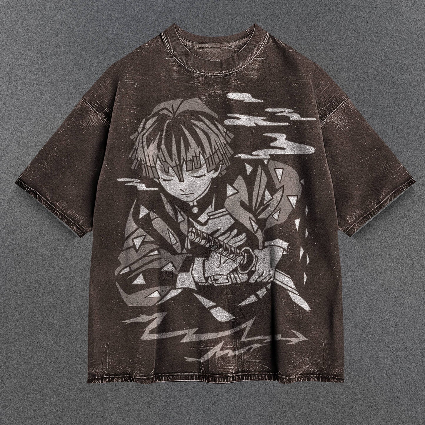 Demon Slayer Stretchy Brown Washed T-Shirt