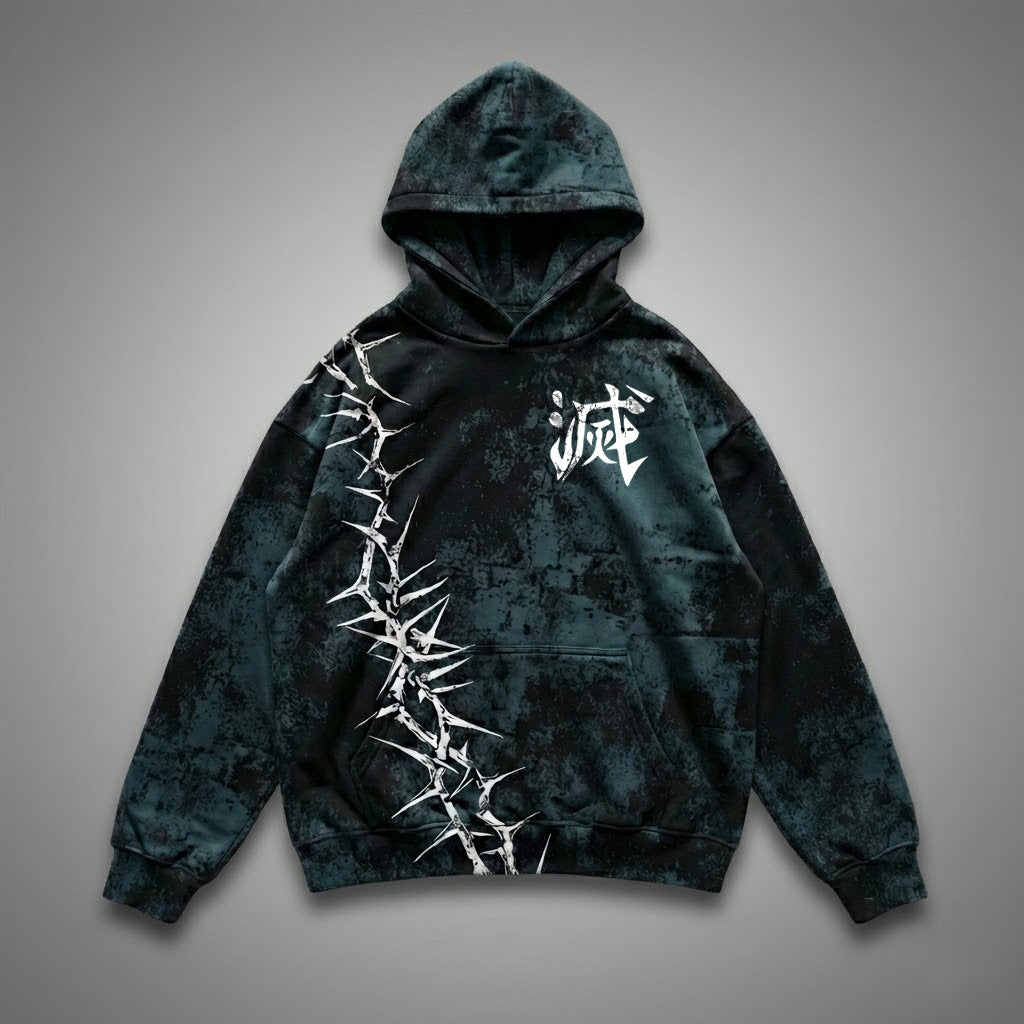 Demon Slayer Hashira Logo Black Green Thorn Hoodie