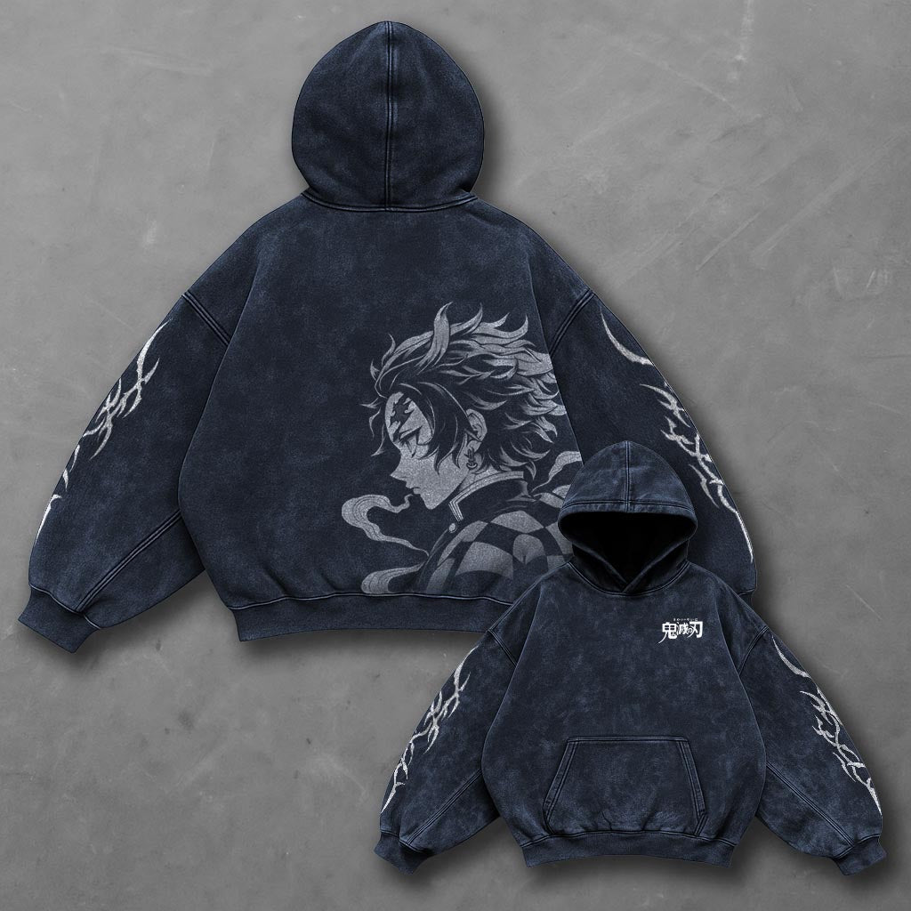 Demon Slayer Premium Blue Washed Hoodie