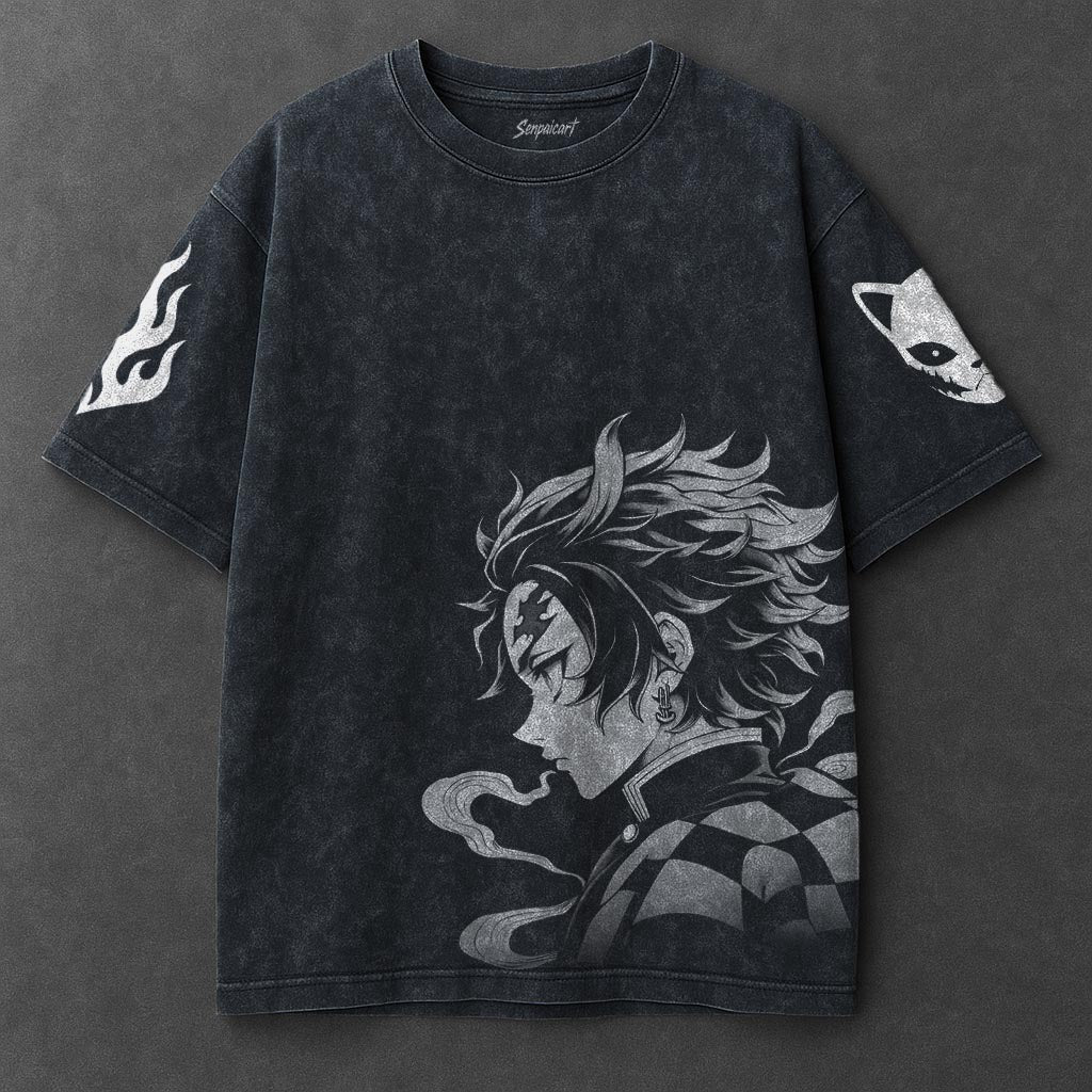 Demon Slayer Premium Effortless Navy Blue Washed T-Shirt